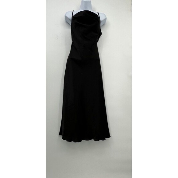 Vtg Bebe Womens Black Satin Slip Dress Size L Cowl Neck Midi Glam Party Holiday - Picture 3 of 9